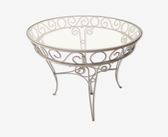 Vintage garden table, iron and glass top