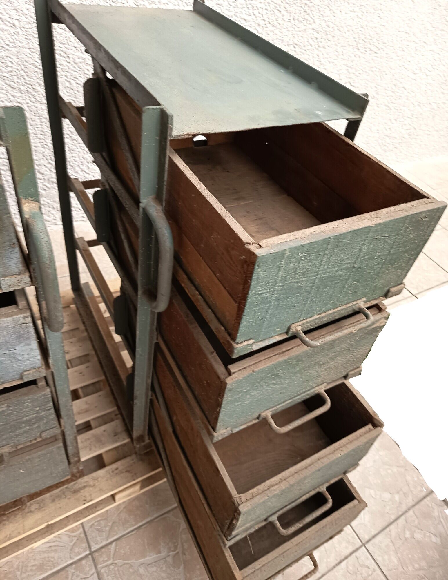 Pair of vintage industrial metal and wood lockers