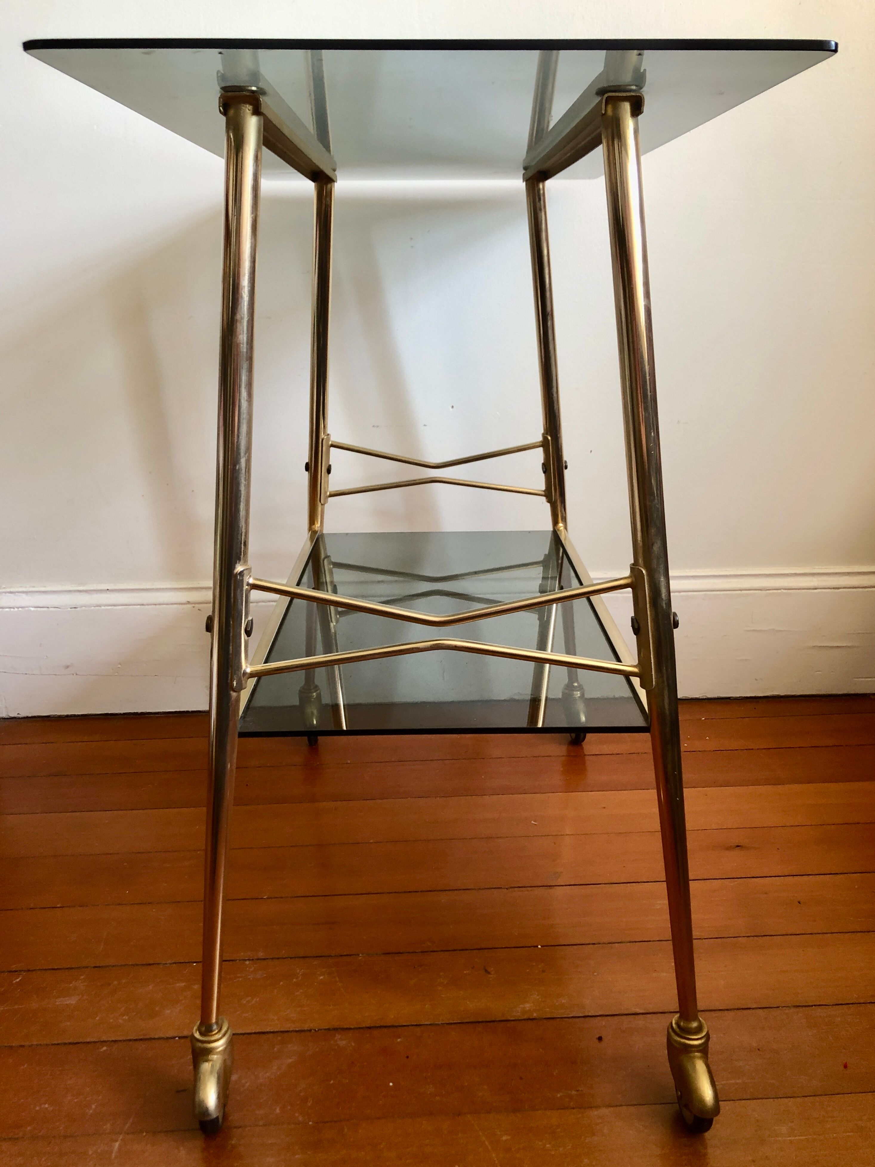 Smoked glass and gilded brass trolley