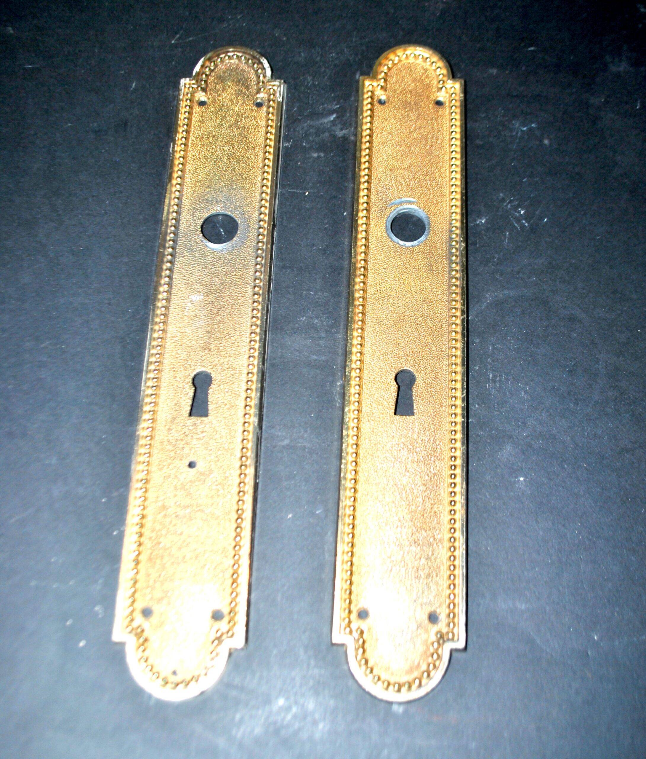 Set of 2 vintage hardware handle lock entries in gold-plated brass with pearl decor