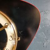 Vintage formica clock silent wall clock asymmetrical "FFR black red"