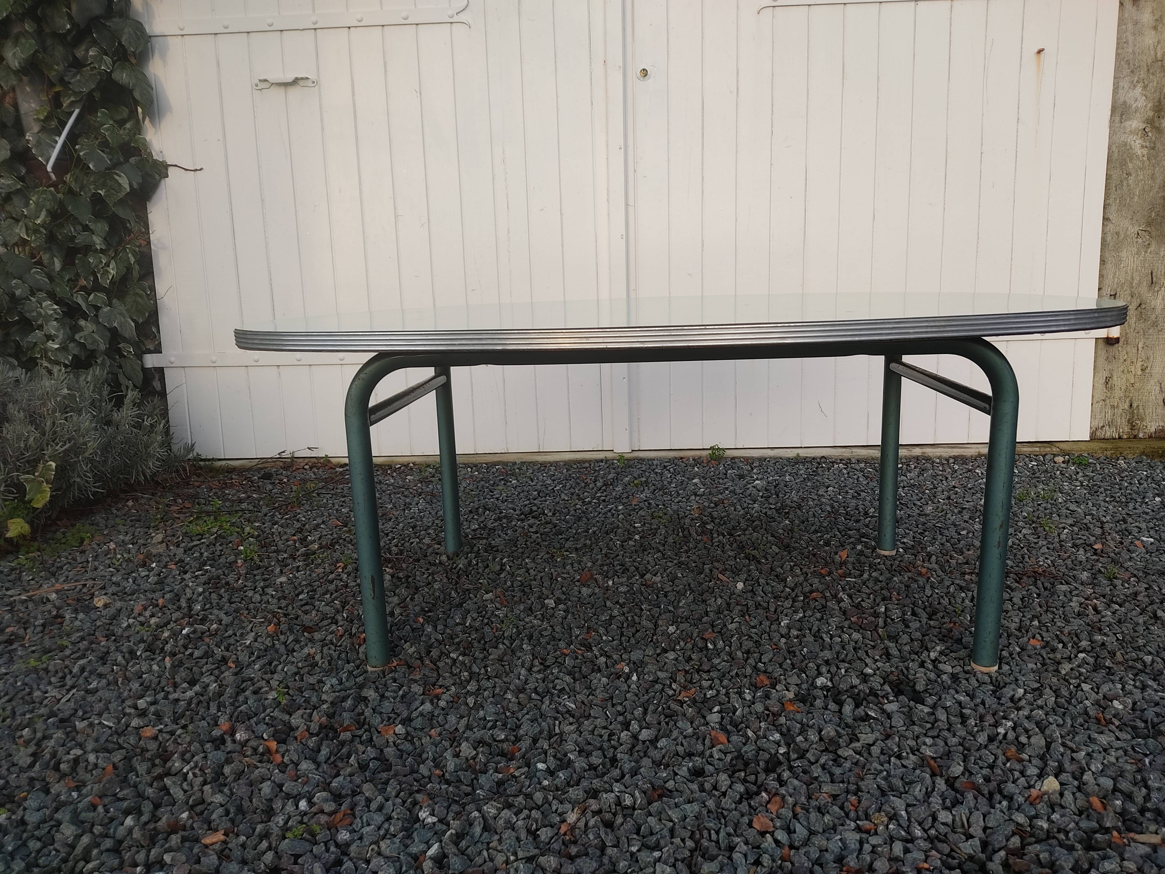 60s school table in water-green formica ideal for coffee table