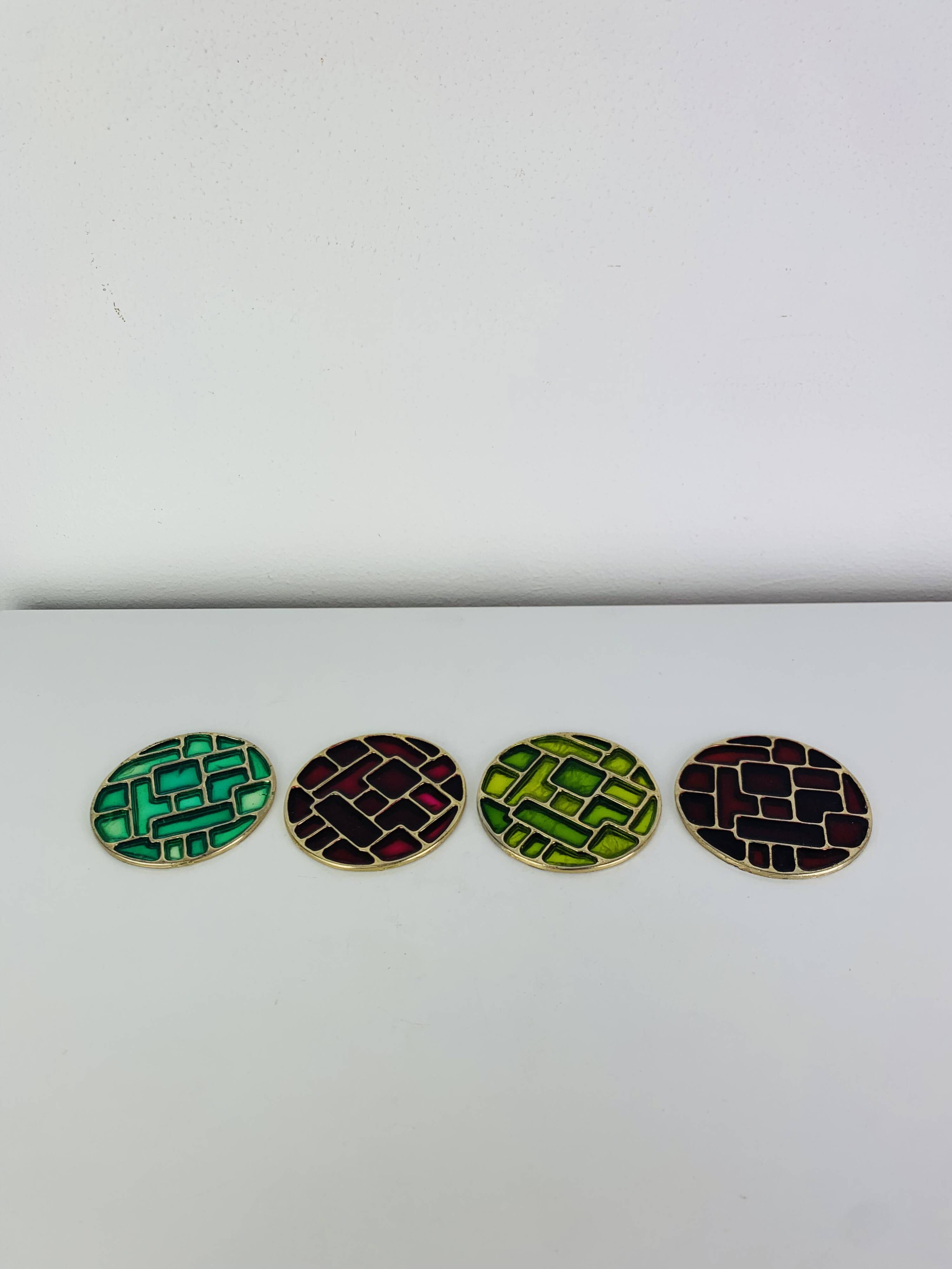 4 coasters in Mithé Espelt style, cloisonné enamels