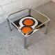 Table basse vintage verre fumé, céramique années 70