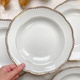 6 Vintage French white and gold porcelain soup plates SPF –