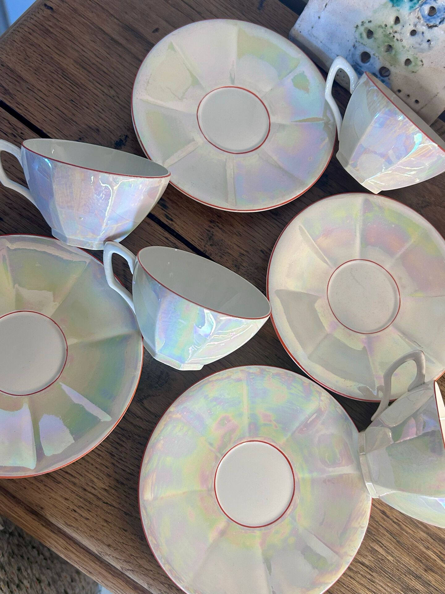 Iridescent vintage coffee service Digoin Sarreguemines