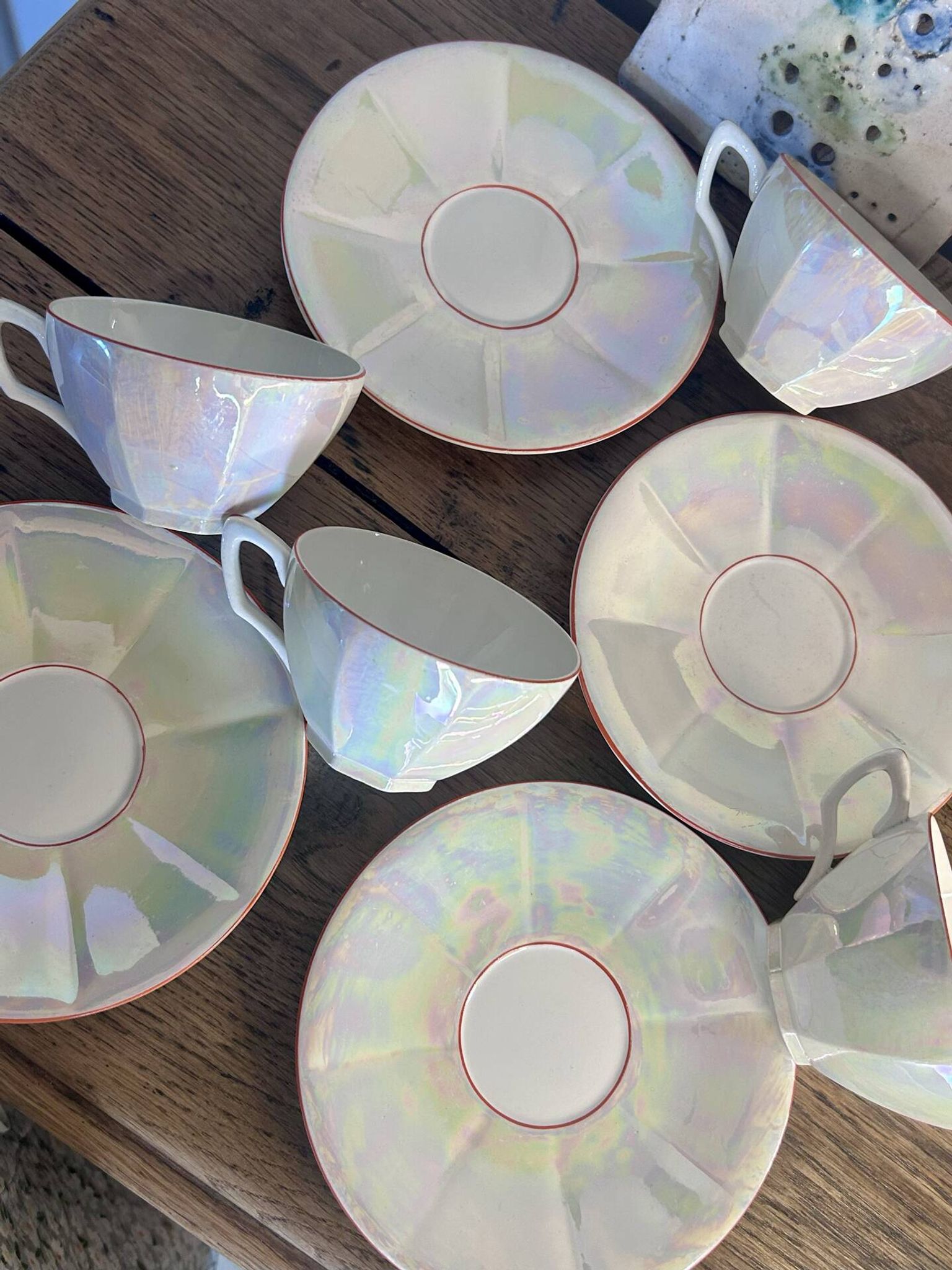 Iridescent vintage coffee service Digoin Sarreguemines