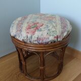 Rattan wicker pouffe from the 70s with cushion.