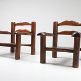 Pair of rustic wooden Wabi Sabi lounge chairs - 1950s