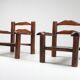 Pair of rustic wooden Wabi Sabi lounge chairs - 1950s
