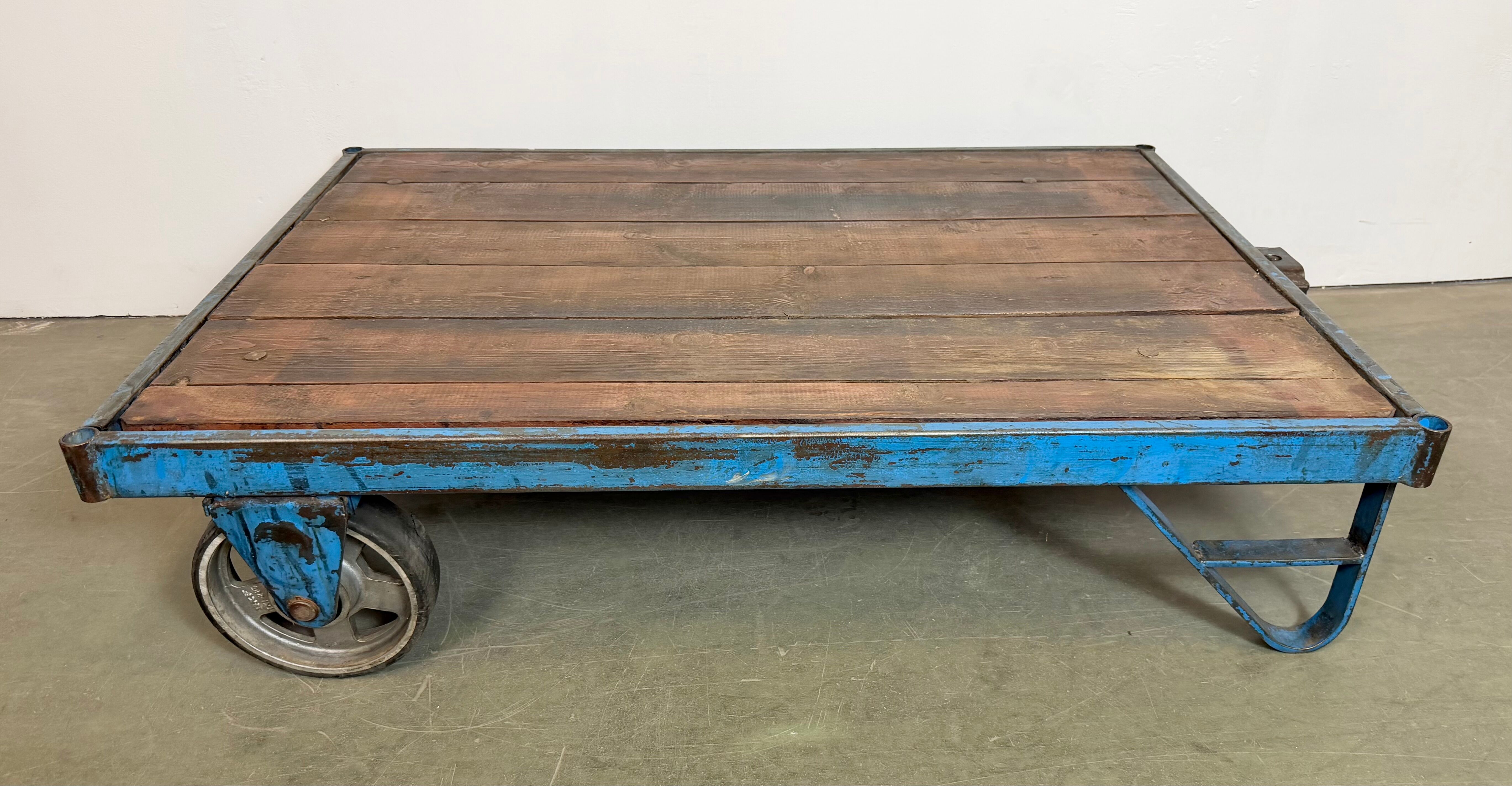 Large Blue Industrial Coffee Table Cart, 1960s