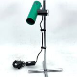 Reggiani, vintage chrome and green lacquer adjustable table lamp. Italy 1970s