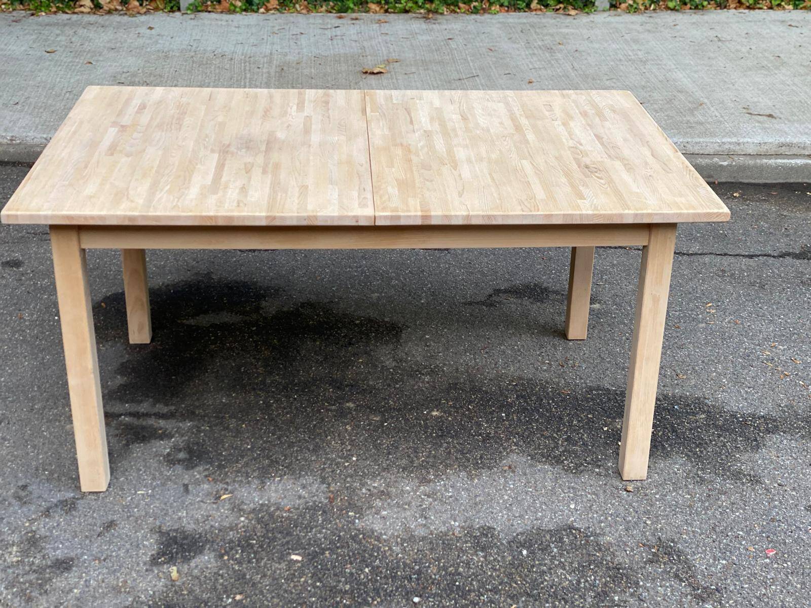 Scandinavian extendable dining table stripped in raw solid wood 1990