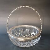Cut crystal bowl, silver-plated metal mount, Val Saint Lambert