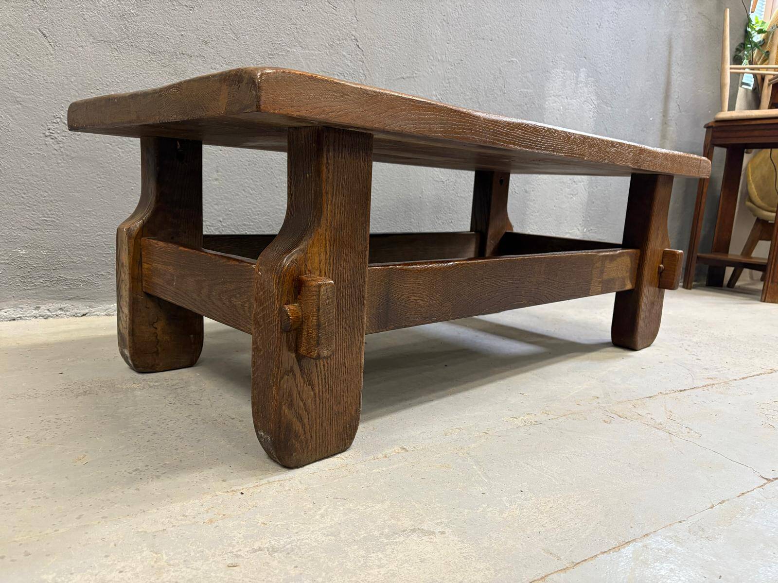 Brutalist coffee table in solid oak, 1970s