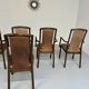Set of 8 wooden and thick leather armchairs, Girsberger design, 80s