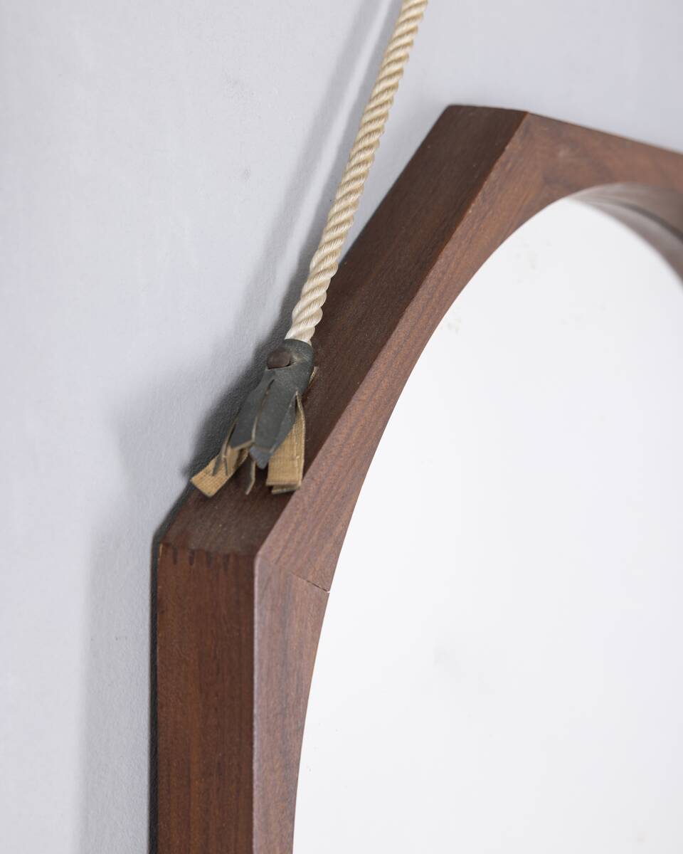 Vintage 1970s wall mirror in wood and rope, Italian design