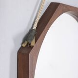 Vintage 1970s wall mirror in wood and rope, Italian design