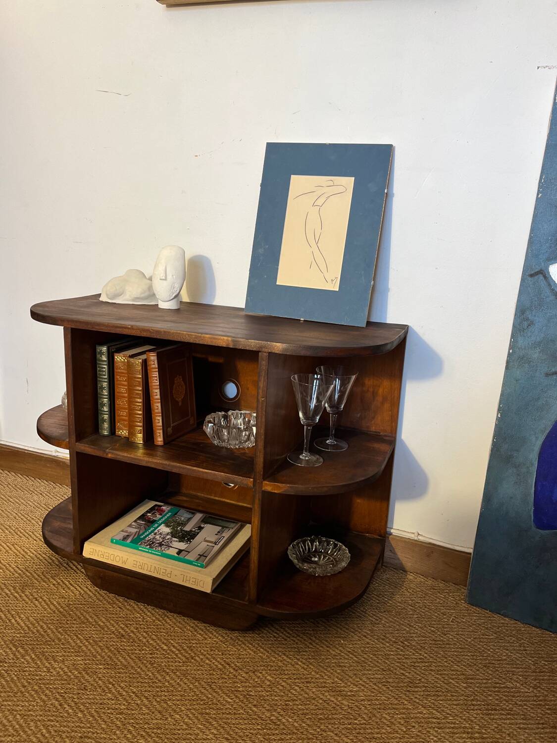 TV cabinet in a row with art deco wooden shelf