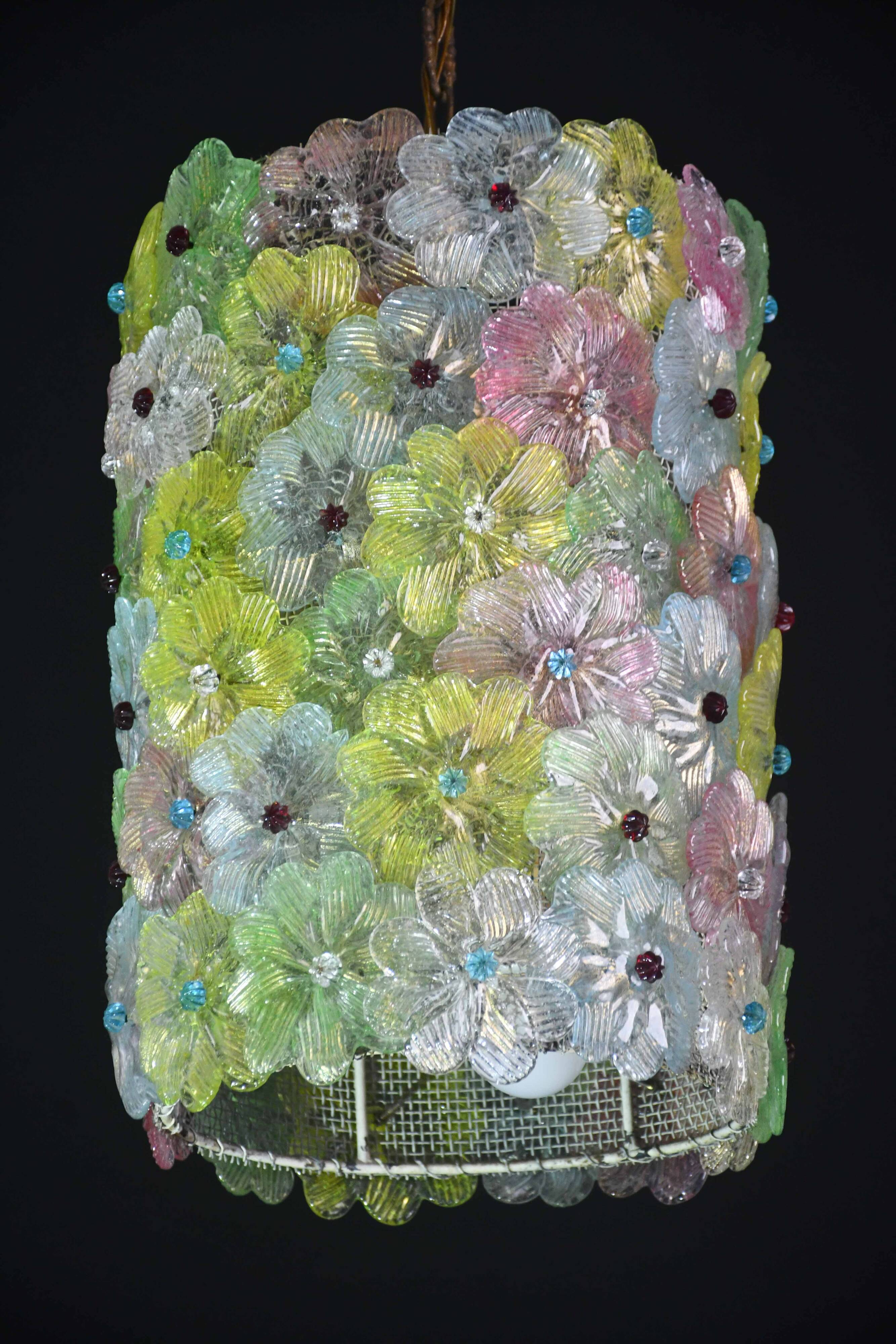 Amazing Vintage Multicolor Murano Glass Flower Chandelier by Seguso
