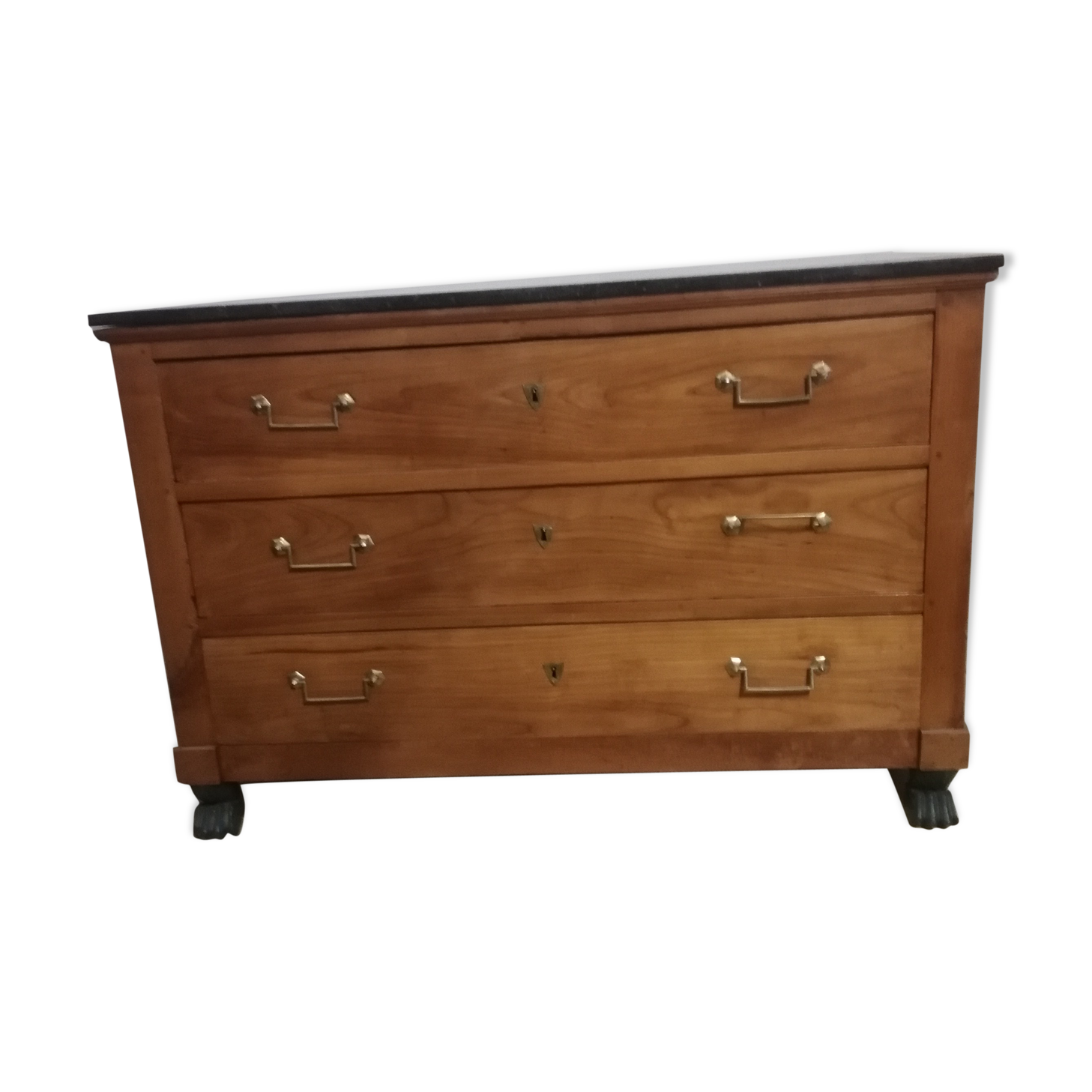 Commode empire en merisier avec un marbre noir