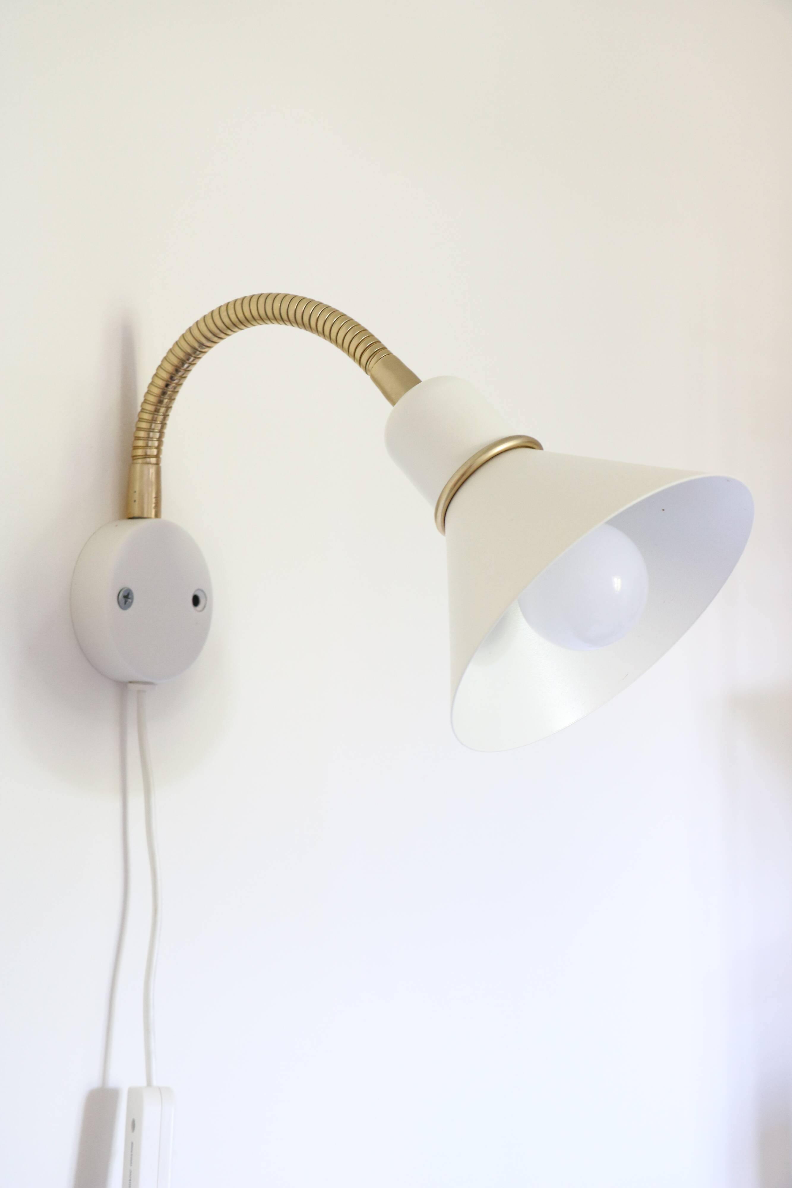 Pair of Scandinavian wall lights, white and gold metal