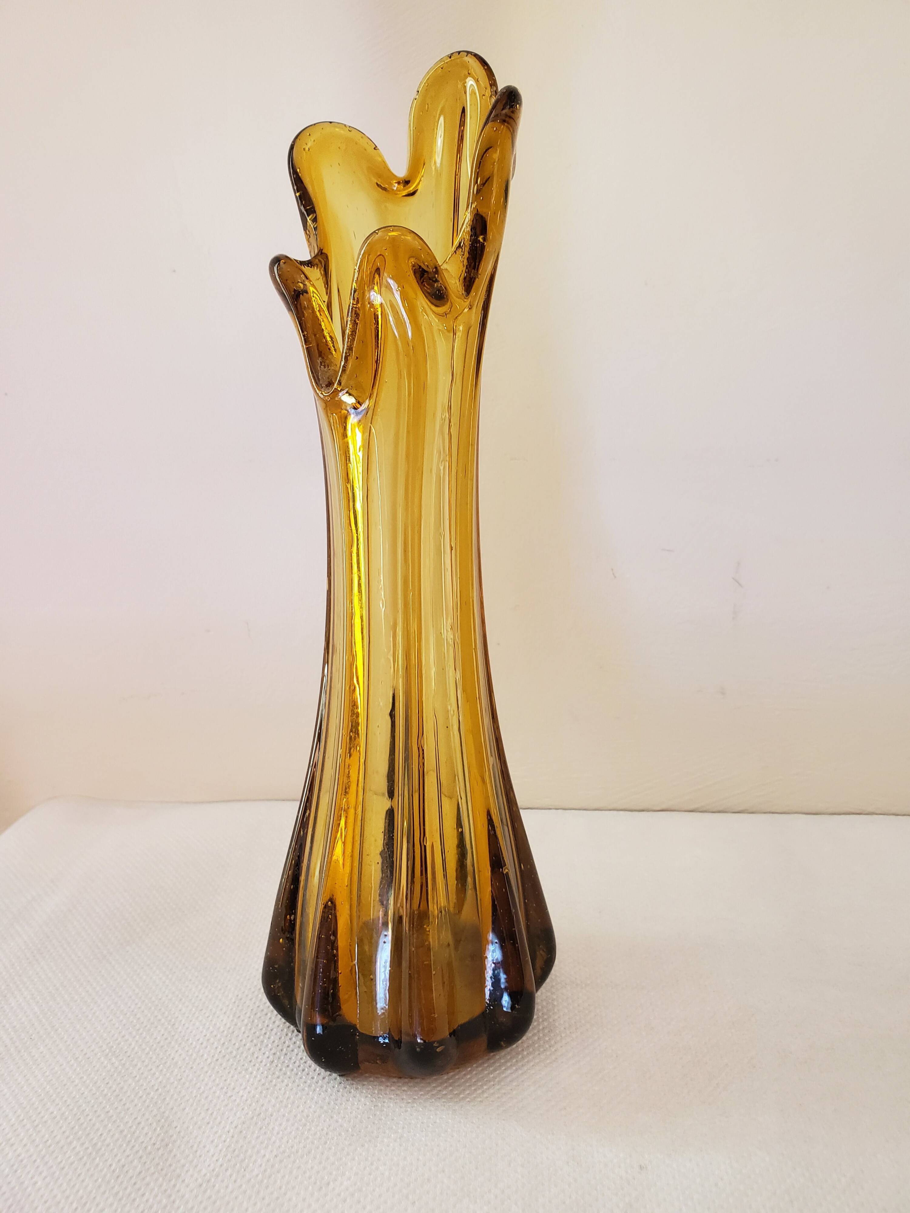 Bubbled amber glass vase from Biot