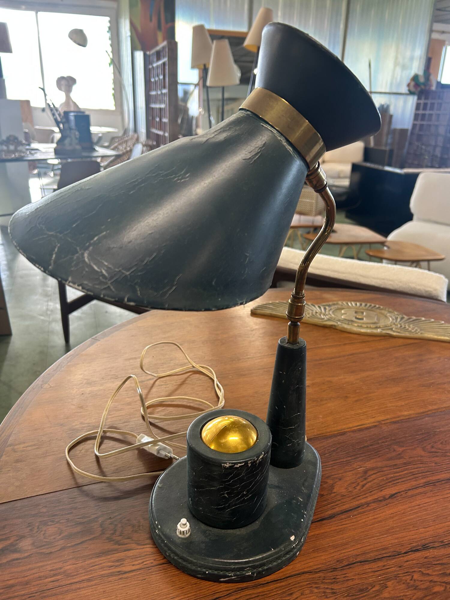 Leather table lamp Jacques Adnet
