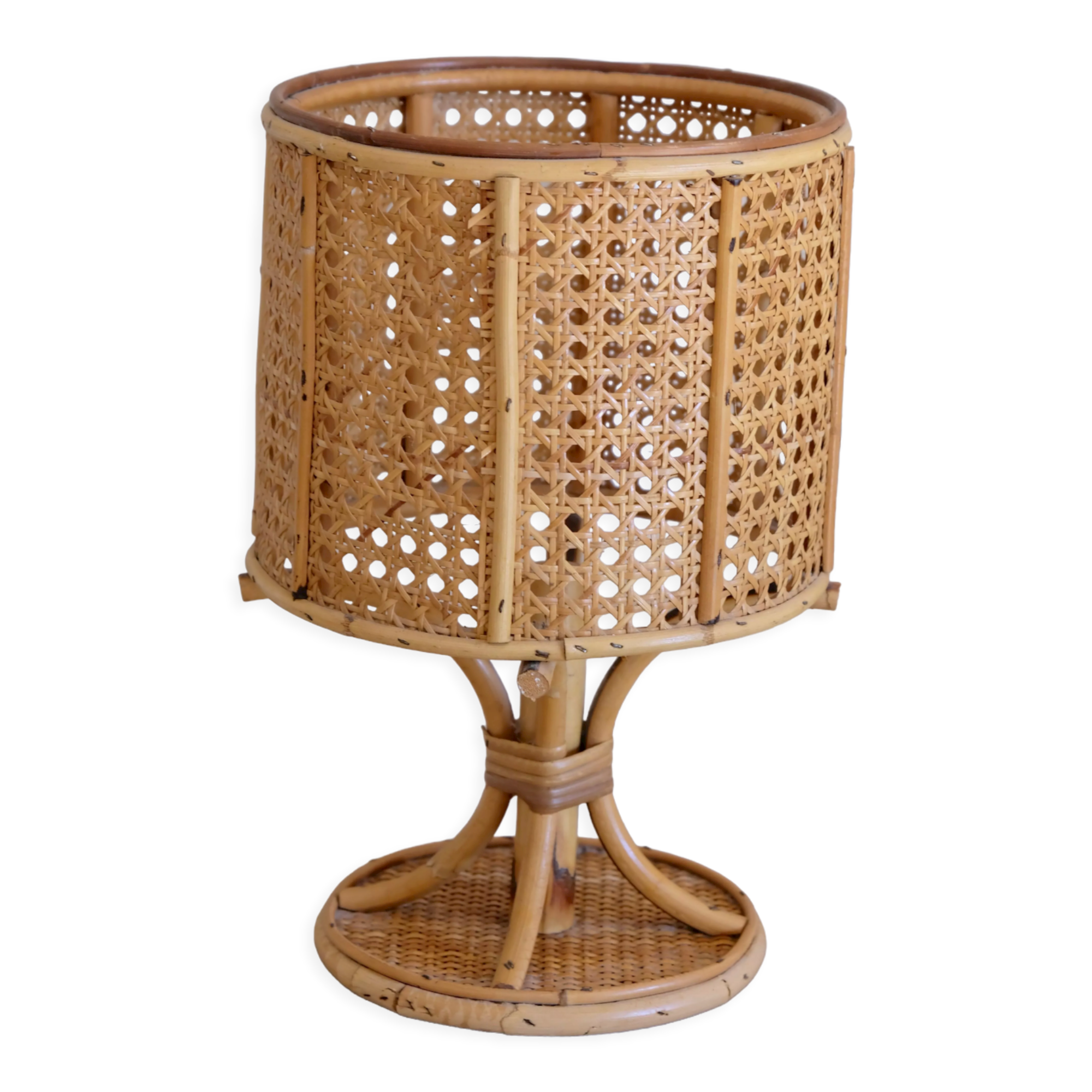 Rattan table lamp 50s piece signed