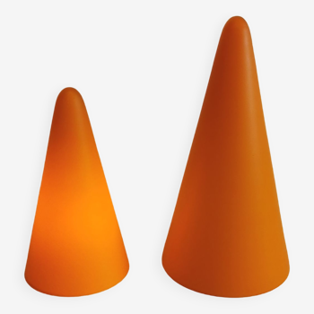 Table lamps, model Teepee, from the 80s in double-layer glass (orange and milky white)