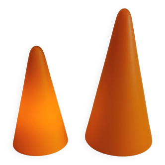 Table lamps, model Teepee, from the 80s in double-layer glass (orange and milky white)