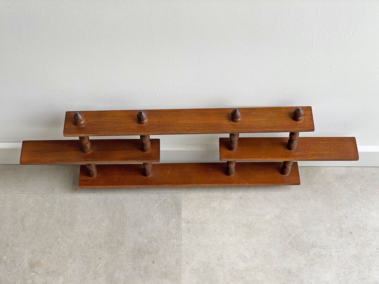 Vintage wooden wall shelves display, small shelving for miniatures