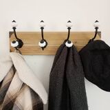 Vintage style wall coat rack in raw wood & metal – 4 double hooks – 45 cm