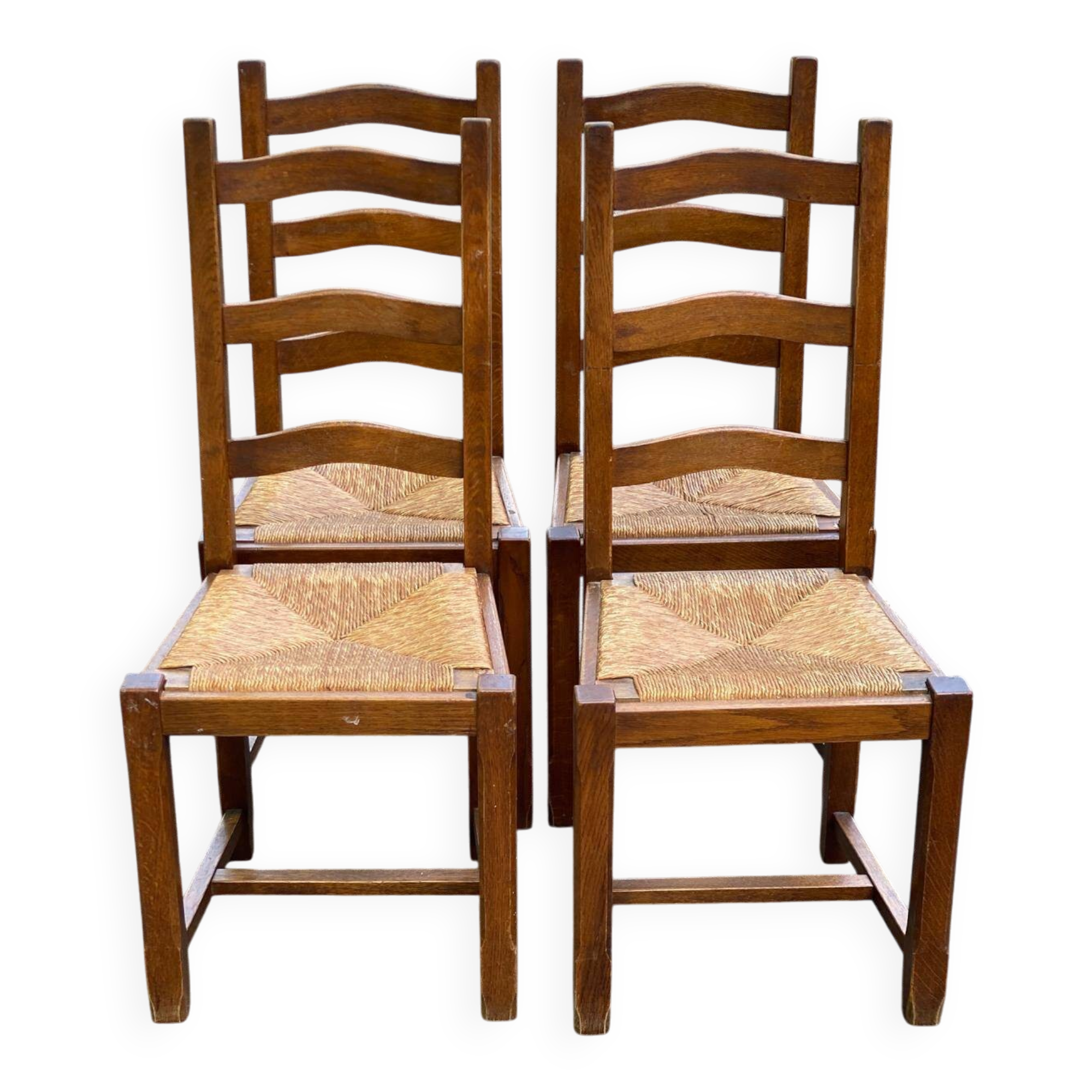 4 dining chairs made of solid wood with straw seats, farmhouse style, medium oak, 1960, 100cm.