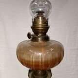 Large old oil lamp, removable from its marble column foot. 88 cm