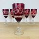 6 antique red Bohemian crystal wine glasses.