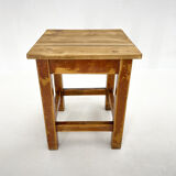 1950's Square Wooden Stool of Footrest with Original Paint, Czechoslovakia