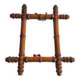 Très ancien miroir imitation bambou bois tourné
