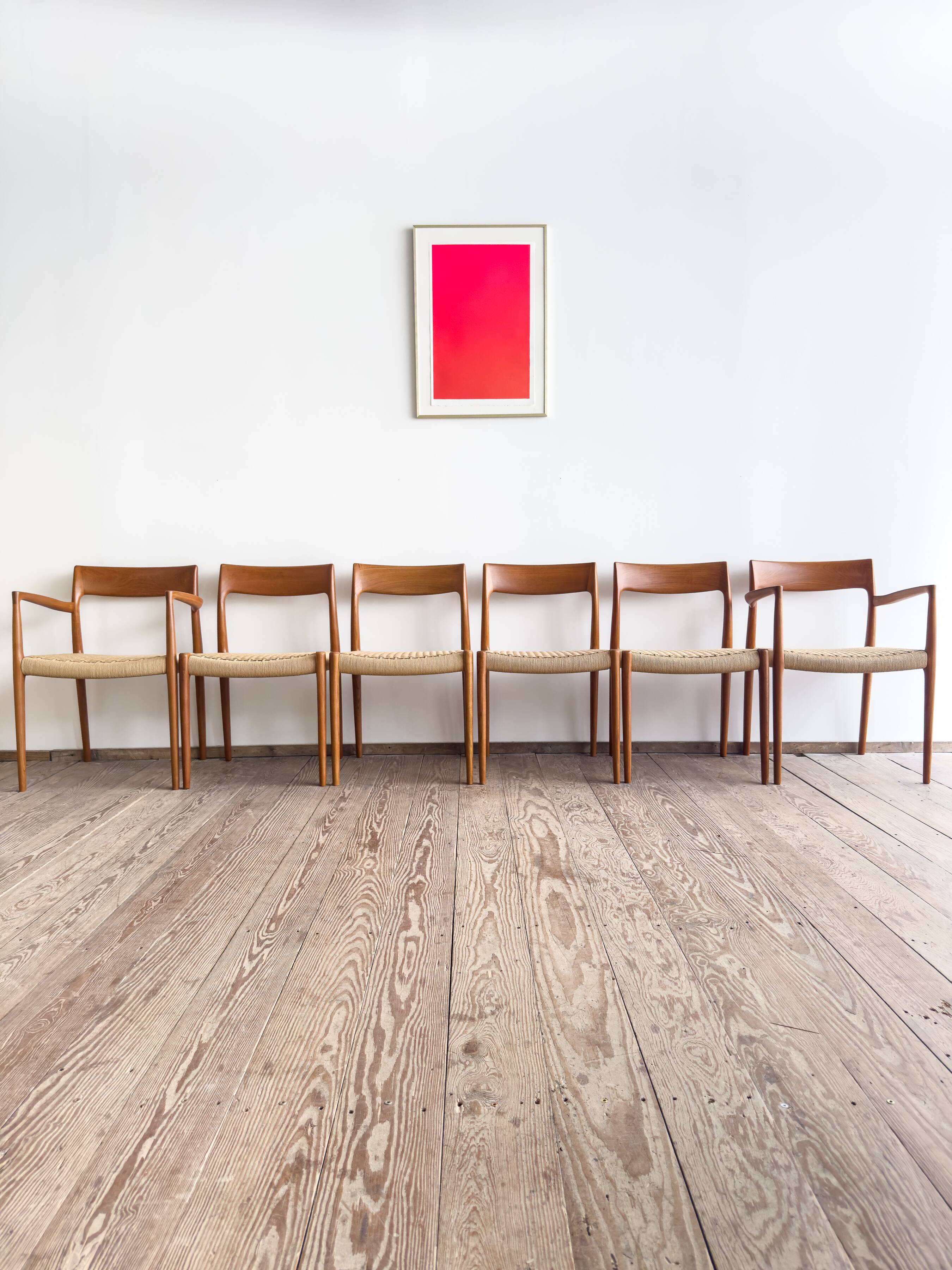 Chaises danoises en teck Mid-Century par Niels O. Møller # 77 & 57 Set de 6