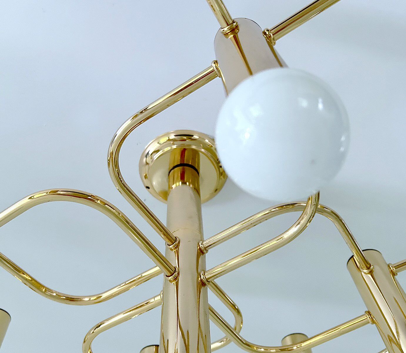 Large Space Age gilded ceiling light from Leola