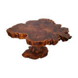Brutalist table trunk old elm magnifying glass