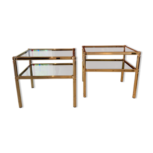 Paire de tables chrome doré et