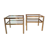 Pair of tables gilded chrome and smoked glass