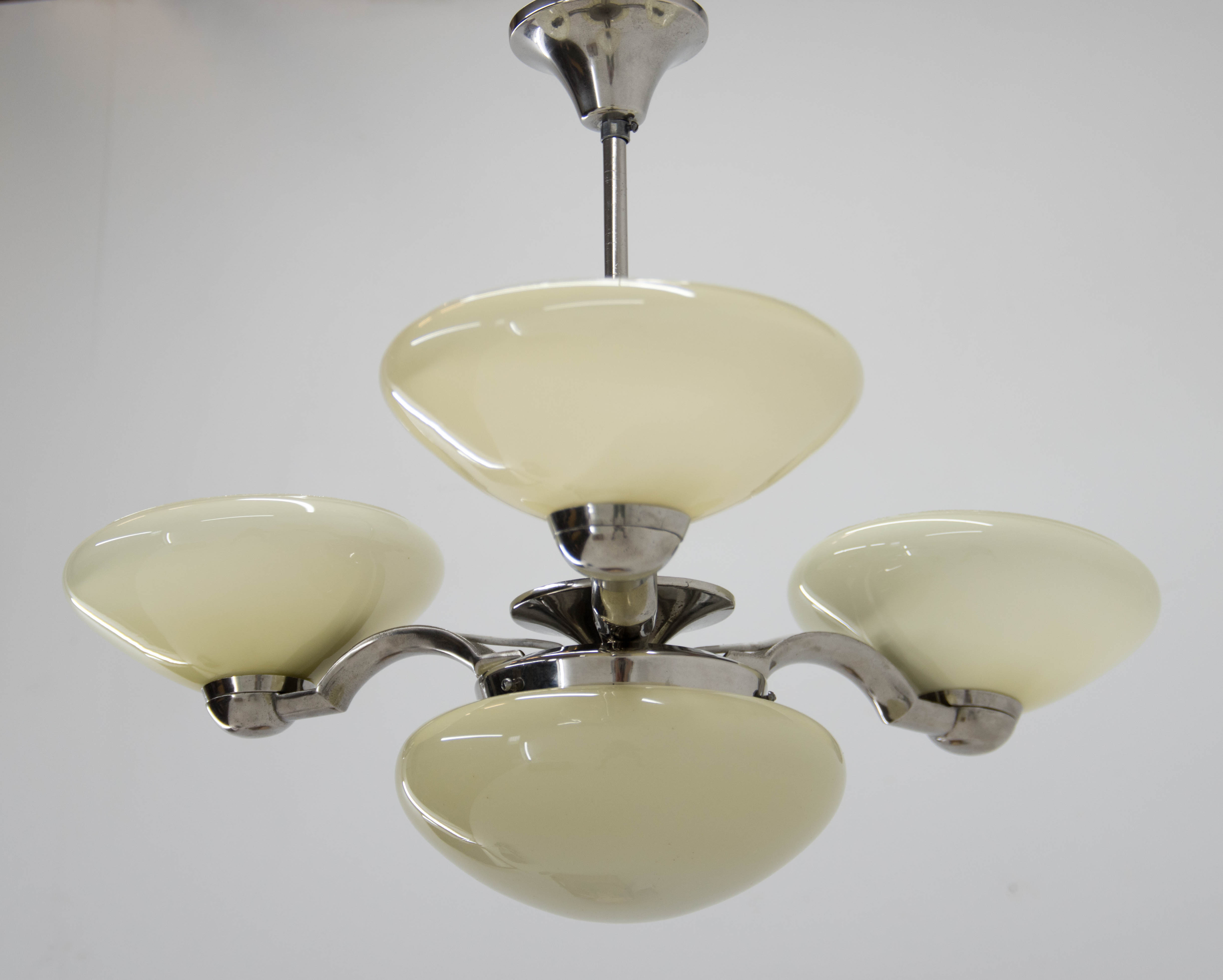 Art deco nickel and glass chandelier, 1930s