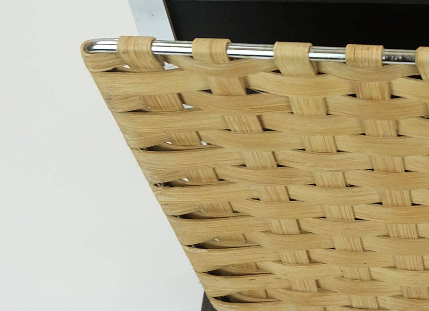 1970s vintage magazine rack newspaper holder chrome leather bamboo