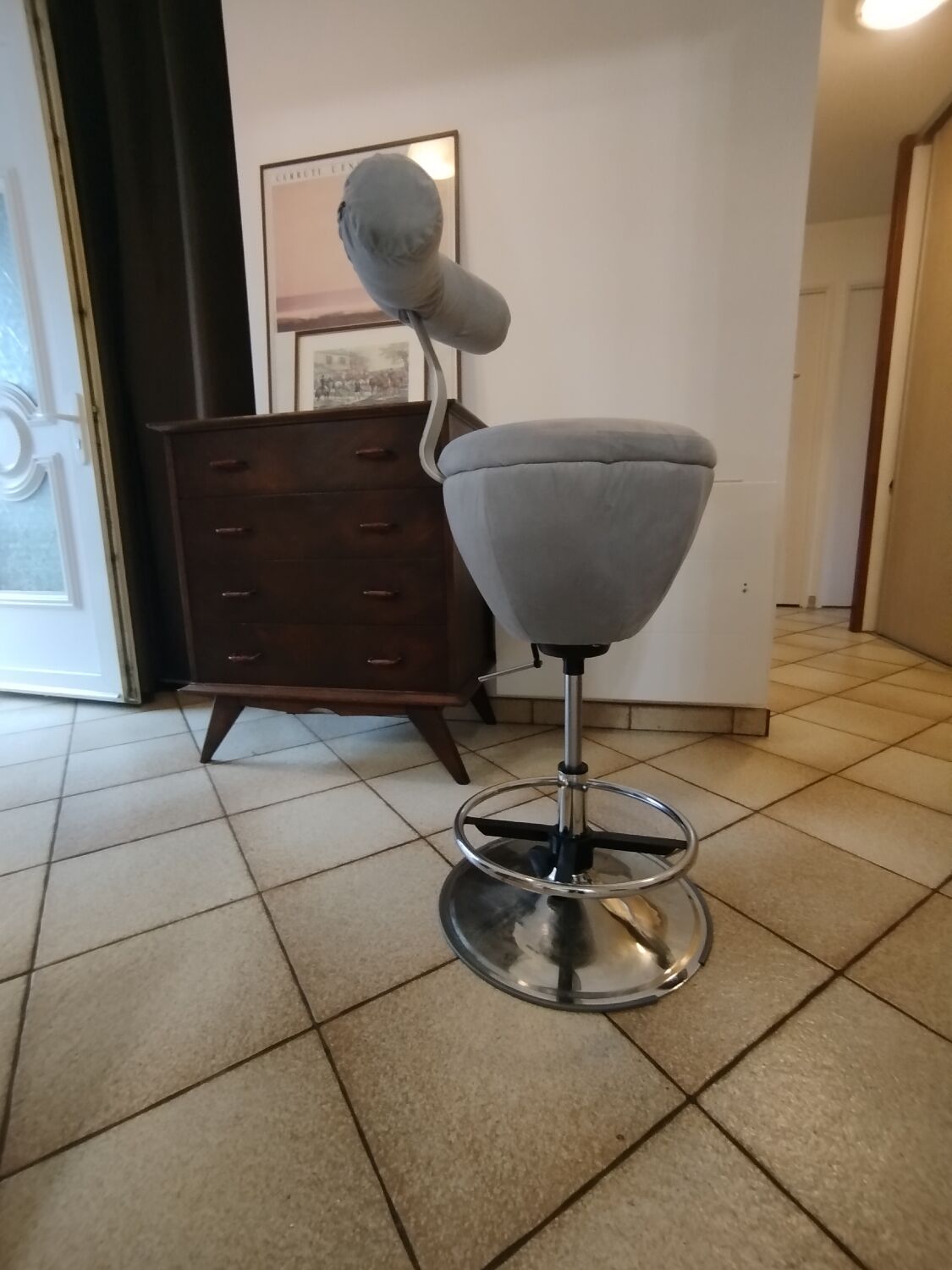 Space Age stool reupholstered, 70s-80s.