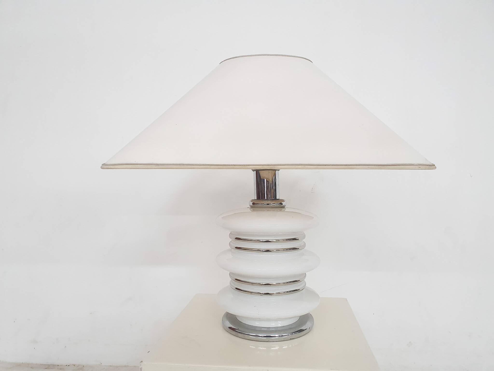 White chrome and opal table light by Leclaire and Schafer, Germany, 1970's