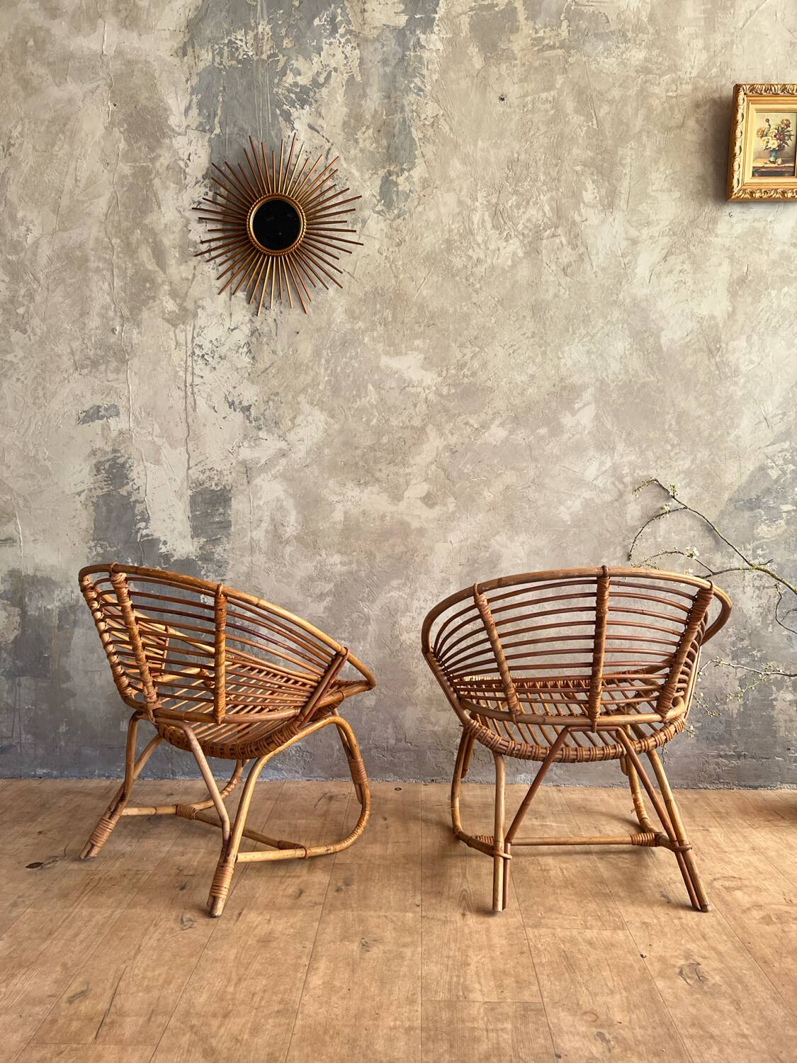Pair of rattan armchairs