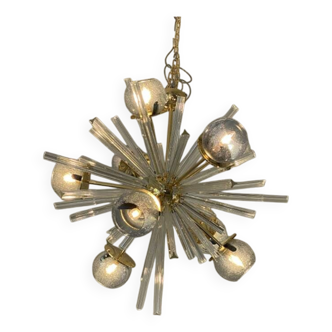 Contemporary Mid-Century Modern Style Sputnik Blue Murano Glass Chandelier