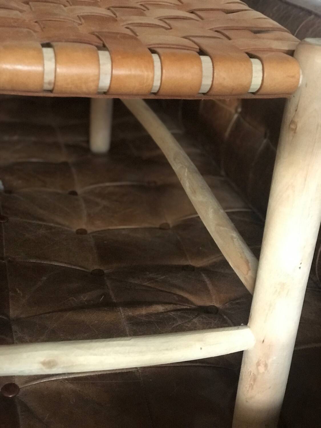 Woven leather bench